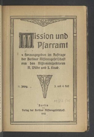 11.1918: Mission und Pfarramt