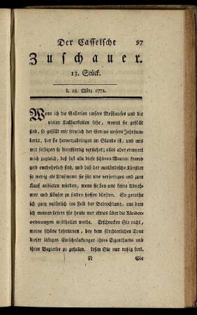 13. Stück. d. 28. März 1772.