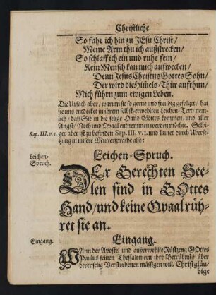 Leichen-Spruch. [Sap. III, v. ]