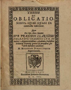 Theses De Obligationibus, Quae Quasi Ex contractu nascuntur