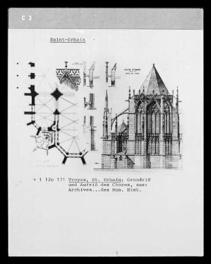 Troyes, Aufriss und Grundriss der Kirche Saint-Urbain