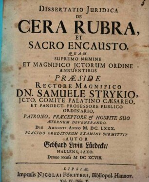 Diss. iur. de cera rubra et sacro encausto