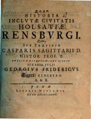 Historia inclutae civitatis Holsatiae Rensburgi