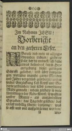 Vorbericht an den geehrten Leser