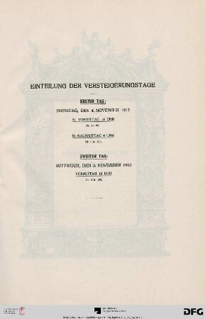 Einteilung der Versteigerungstag
