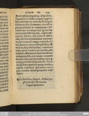 De stultitia, sopore, lethargo, phrenitide, & mania. Caput quintum.