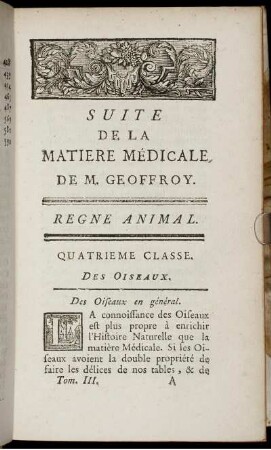 Regne Animal. Quatrieme Classe. Des Oiseaux.