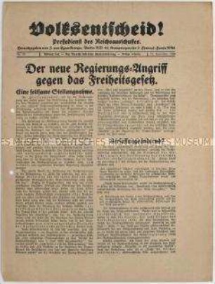 Pressemitteilung des "Reichsausschusses für das deutsche Volksbegehren" gegen den Young-Plan