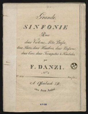 Grande Sinfonie pour deux Violons, Alto, Basse ... : op. 4