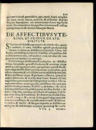 De Affectibus Uterinis, Et Primum De Sterilitate.