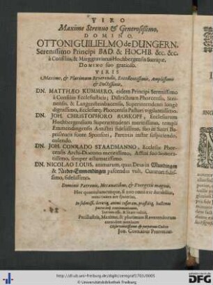 Viro Maxime Strenuo et Generosißimo, Domino Ottoni Guilhielmo de Dungern ...