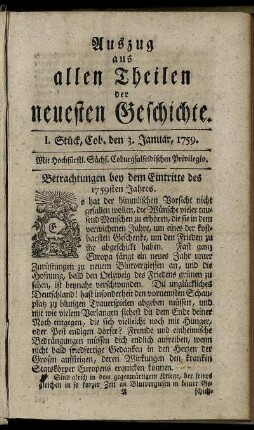 I. Stück, Cob. den 3. Januar, 1759.