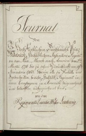 Tagebuch des Regiments Prinz Friedrich 1776 - 1783