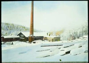Ehemalige Holzschneidemühle Langenhennersdorf : Langenhennersdorf. Neue Heringmühle, Pirrnaer Str. 8 als Schneidemühle über der Talstraße. Winteraufnahme