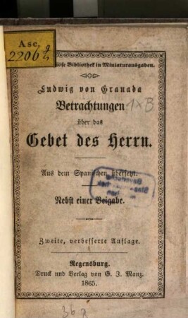 Betrachtungen über das Gebet des Herrn : nebst einer Beigabe