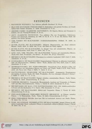 Fayencen (Nr. 1-73)