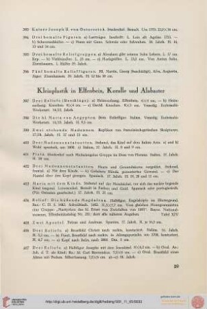 Kleinplastik in Elfenbein, Koralle, Alabaster (Nr. 397-424)