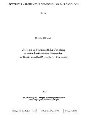 Ökologie und jahreszeitliche Verteilung rezenter benthonischer Ostracoden des Limskikanal bei Rovinj (nördliche Adria)