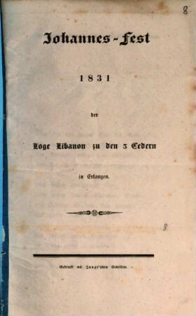 Johannes-Fest 1831 der Loge Libanon zu den 3 Cedern in Erlangen