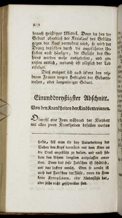 Einunddreyßigster Abschnitt. Von den Krankheiten der Kindbetterinnen.