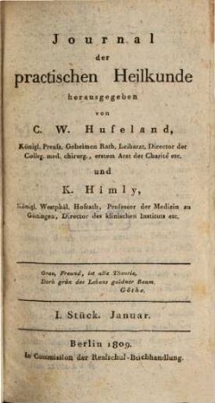 Journal der practischen Heilkunde. 28 = Bd. 21 = Bd. 1. 1809