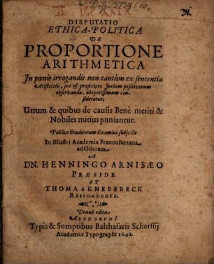 Disp. ethico-polit. de proportione arithmetica