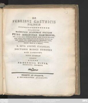 De Febribvs Gastricis Biliosis