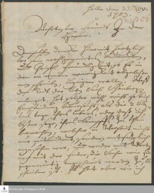 Brief von Anna Magdalena Francke an [Johann Daniel Herrnschmidt].