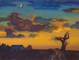 Abendliche Landschaft mit Mond