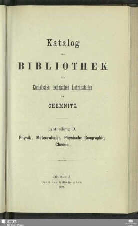 Abtheilung D. Physik, Meteorologie, Physische Geographie, Chemie