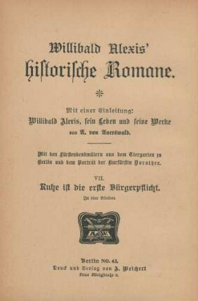 Band 19 = 7, Ruhe ist die erste Bürgerpflicht, Band 3: Willibald Alexis' historische Romane