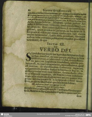Sectio XII. De Verbo Dei