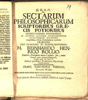 Diss. 2: De Sectarum Philosophicarum Scriptoribus Græcis Potioribus Dissertatio Historico-Philologico-Critica ...