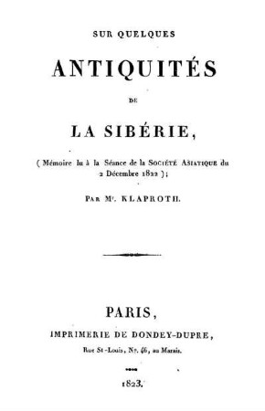 Sur quelques antiquités de la Sibérie