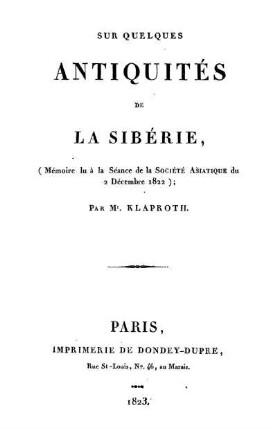 Sur quelques antiquités de la Sibérie