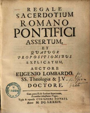 Regale sacerdotium romano pontifici assertum