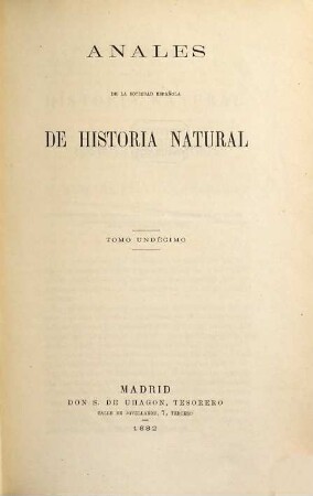 Anales de la Sociedad Española de Historia Natural. 11. 1882