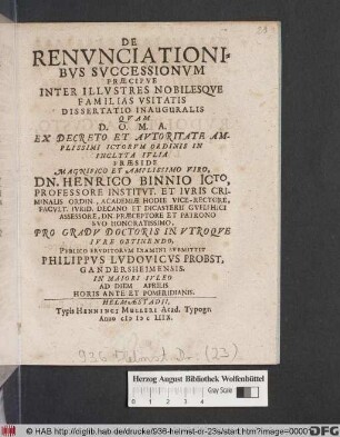 De Renunciationibus Successionum Praecipue Inter Illustres Nobilesque Familias Usitatis Dissertatio Inauguralis