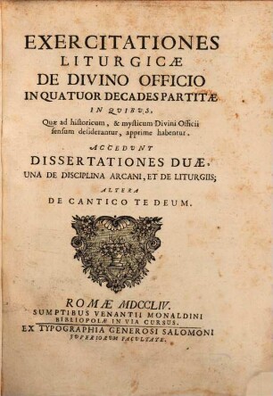 Exercitationes liturgicae de divino officio