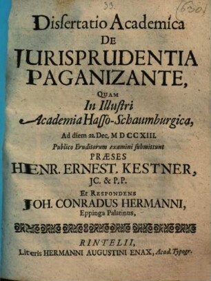 Dissertatio Academica De Jurisprudentia Paganizante