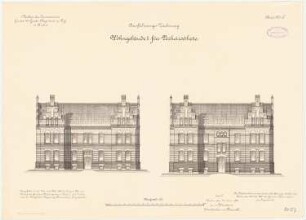 Kaserne des 4. Garderegiments zu Fuß, Berlin-Moabit: Wohngebäude I für Verheiratete: Ansichten 1:100