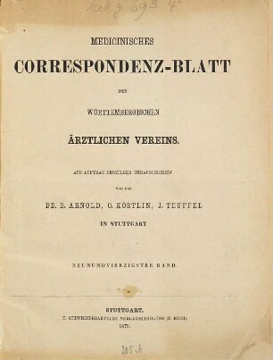 Medicinisches Correspondenzblatt des Württembergischen Ärztlichen Vereins. 49. 1879