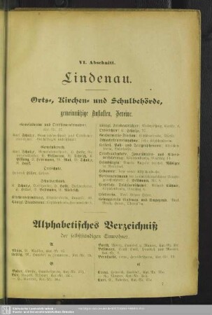 Einwohnerverzeichnis : Alphabetisches Verzeichniß der selbstständigen Einwohner