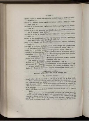 Pubblicazioni periodiche pervenute all' Accademia nel mese di febbraio 1889.