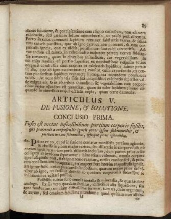 Articulus V. De Fusione, & Solutione.