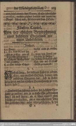 Fünftes Capitel. Von der ehlichen Beywohnung eines bekehrten Ehegattens mit einem Unbekehrten