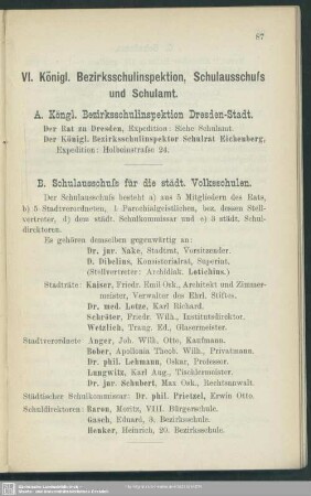 VI. Königliche Bezirksschulinspektion, Schulausschuss und Schulamt