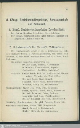 VI. Königliche Bezirksschulinspektion, Schulausschuss und Schulamt