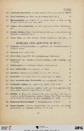 Mobiliar und Arbeiten in Holz (Nr. 467-495)