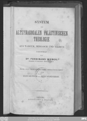 System der altsynagogalen palästinischen Theologie aus Targum, Midrasch und Talmud